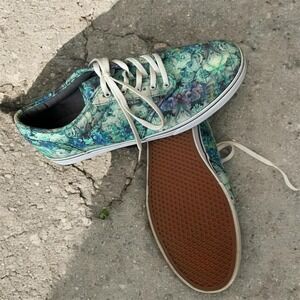 Vans Watercolor Floral Print Low Top Sneakers Women's Size 9 Teal Blue Purple